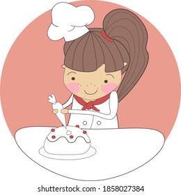La profesión de chef femenino 
hacer una torta