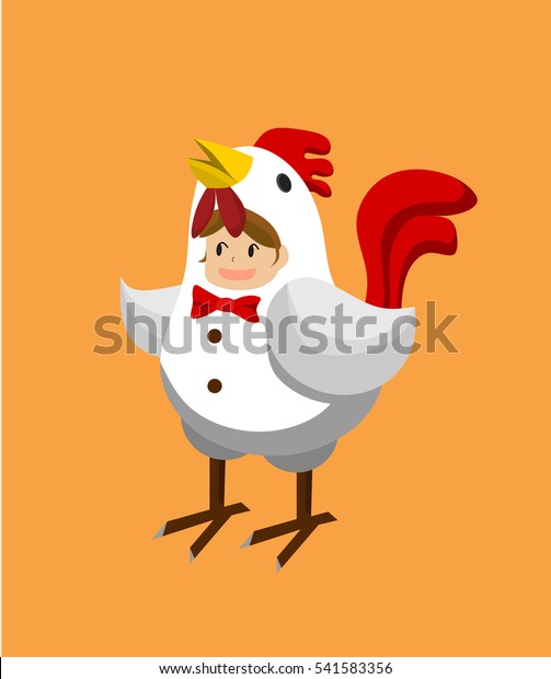 a girl in chicken\
costume.