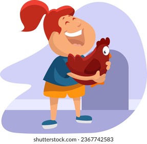 Girl with chicken, illustration, vector on a white background.