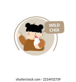 Girl with chicken. Vector illustration,  logo design.