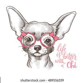 Ilustración de Girl Chihuahua. Esbozo vectorial de moda.