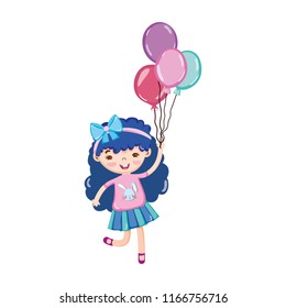 girl child with curly hair and balloons
