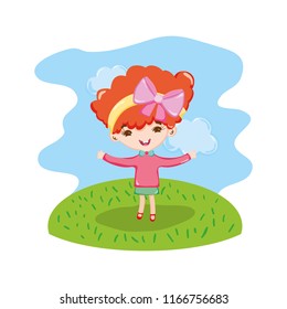 girl child with curly short hair in the landscape