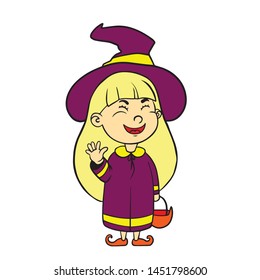  Girl child in halloween costume on white background