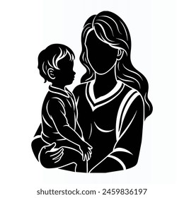The girl is a child in her mother's arms. Silhouette design