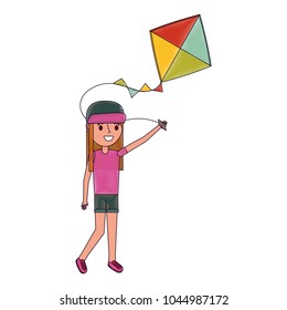 girl child holding kite playing cheerful