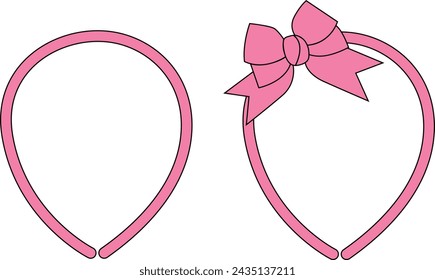 Girl child pink crown with bow and flat set flat template illustration