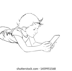 girl child playing with a smartphone vector illustration