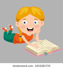 girl child reading a book lying down