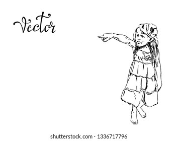 girl child shows a finger, illustration vector