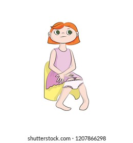 A girl (child) is sitting on a pot. Vector color illustration