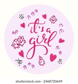 Its a girl, Childrens background, Gender reveal card design, funny birds