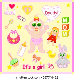 Girl, children's clothes and toys