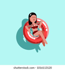 Girl chilling in pool with inflatable ring
