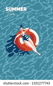 Girl chilling in the swimming pool vector illustration 