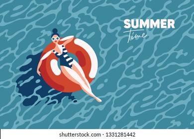 Girl chilling in the swimming pool vector illustration