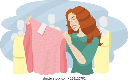 girl chooses a blouse in the store