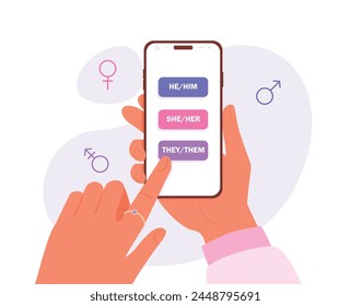 A girl chooses a gender pronoun in an application on her phone