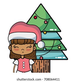 girl with christmas clothes and pine with lights