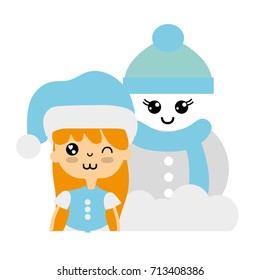 girl with christmas clothes and snowman design