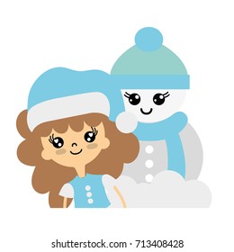 girl with christmas clothes and snowman design
