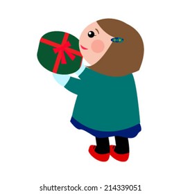 A girl with a Christmas gift box, vector illustration