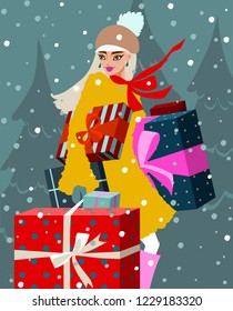 Girl with Christmas gifts