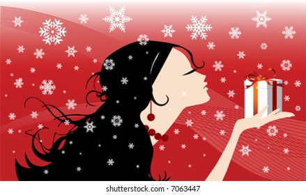 Girl with a christmas present.