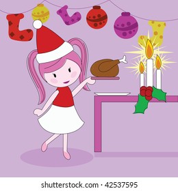 girl with christmas turkey