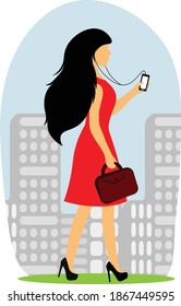 girl in the city listening to music