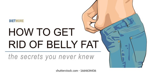The girl clamps the fold of the belly with hand. Women with fat belly