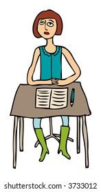Girl in a classroom with a book