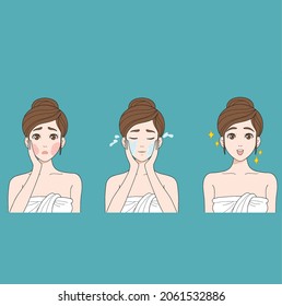 Girl Cleaning And Care Her Face vector illustration.