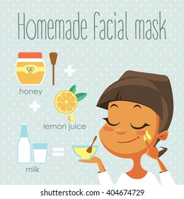 Girl cleaning and care her face
Home made facial mask. Facial Treatments. Infographics facials