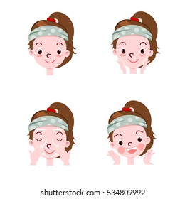 Girl cleaning and care her face with  vector