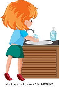 Girl cleaning hand to avoid coronavirus illustration