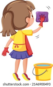 A girl cleaning on white background illustration