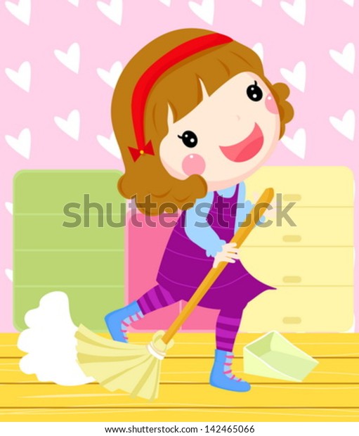 Girl Cleaning Room Stock Vector Royalty Free 142465066