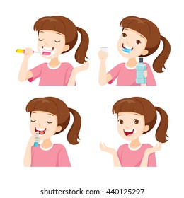 Girl Cleaning Teeth Set, Medical, Dentistry, Hospital, Checkup, Patient, Hygiene, Healthy, Treatment