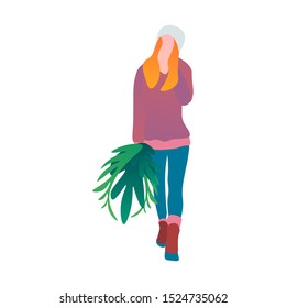 Girl cleans in the garden, park. Illustration depicting autumn harvesting