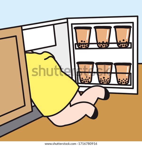 Girl Climbing Inside Fridge Finding Something Stock Vector (Royalty