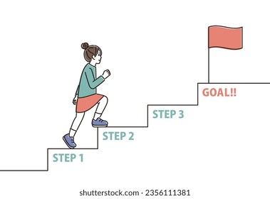 girl climbing stairs to goal