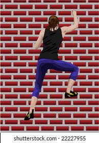 girl climbing wall