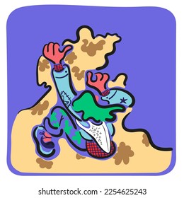 girl climbs on a rock.extreme sport.rocky coast.illustration with a girl. color vector illustration in flat style. image for website, app, print. 