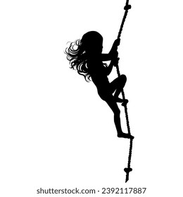 A girl climbs up a rope. hand drawing. Not AI, Vector illustration