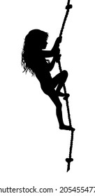 The girl climbs up the rope. Vector illustration . Vector illustration