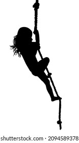 The girl climbs up the rope. Vector illustration . Vector illustration