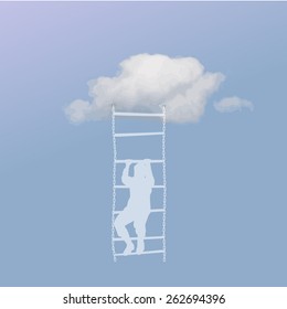 Girl climbs the stairs to the cloud. Vector