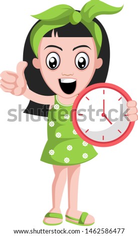 Girl with clock, illustration, vector on white background.