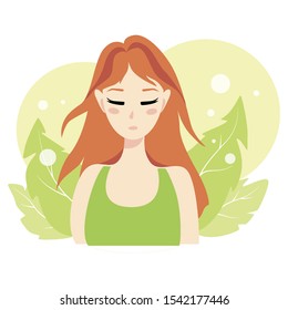 girl with closed eyes in green dress
